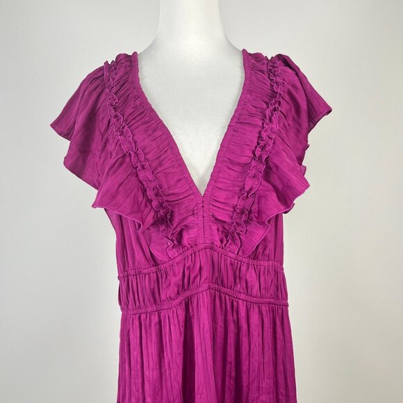 NWT ANTHROPOLOGIE Ruffled Tiered Midi Dress In Berry Size XLP - Picture 6 of 16